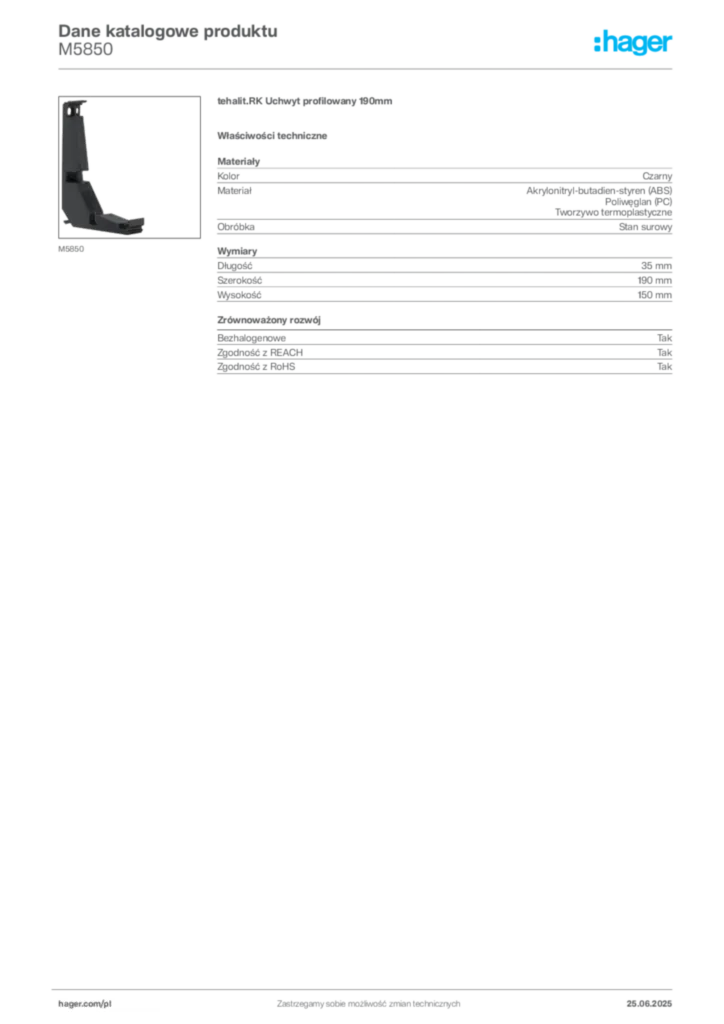 Zdjęcie Hager Karta katalogowa M5850 | Hager Polska