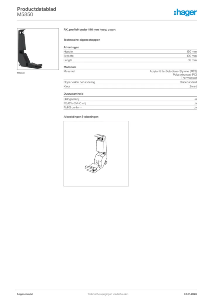 Afbeelding Hager Productdatablad M5850 | Hager Nederland