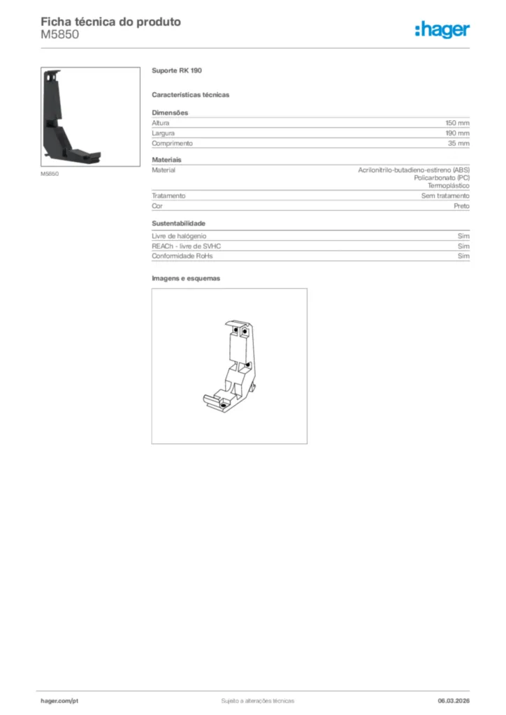Imagem Hager Ficha técnica do produto M5850 | Hager Portugal