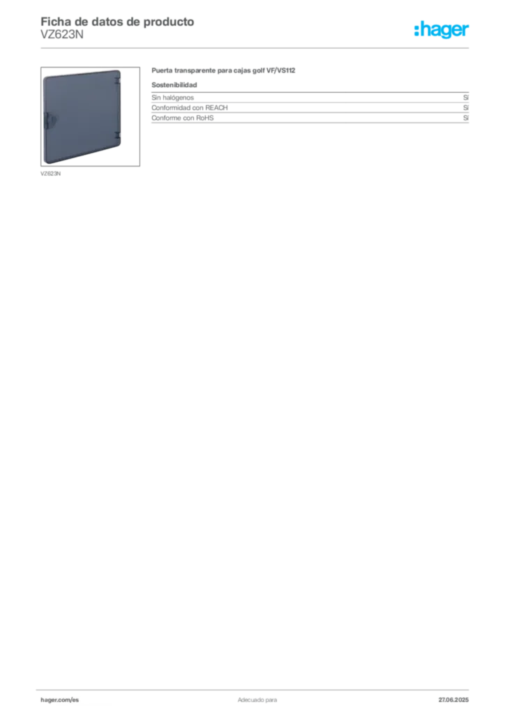 Imagen Hager Ficha de datos de producto VZ623N | Hager España