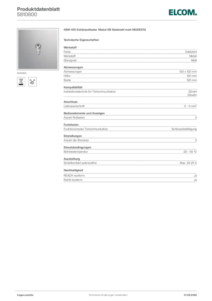 Elcom Produktdatenblatt 5810800