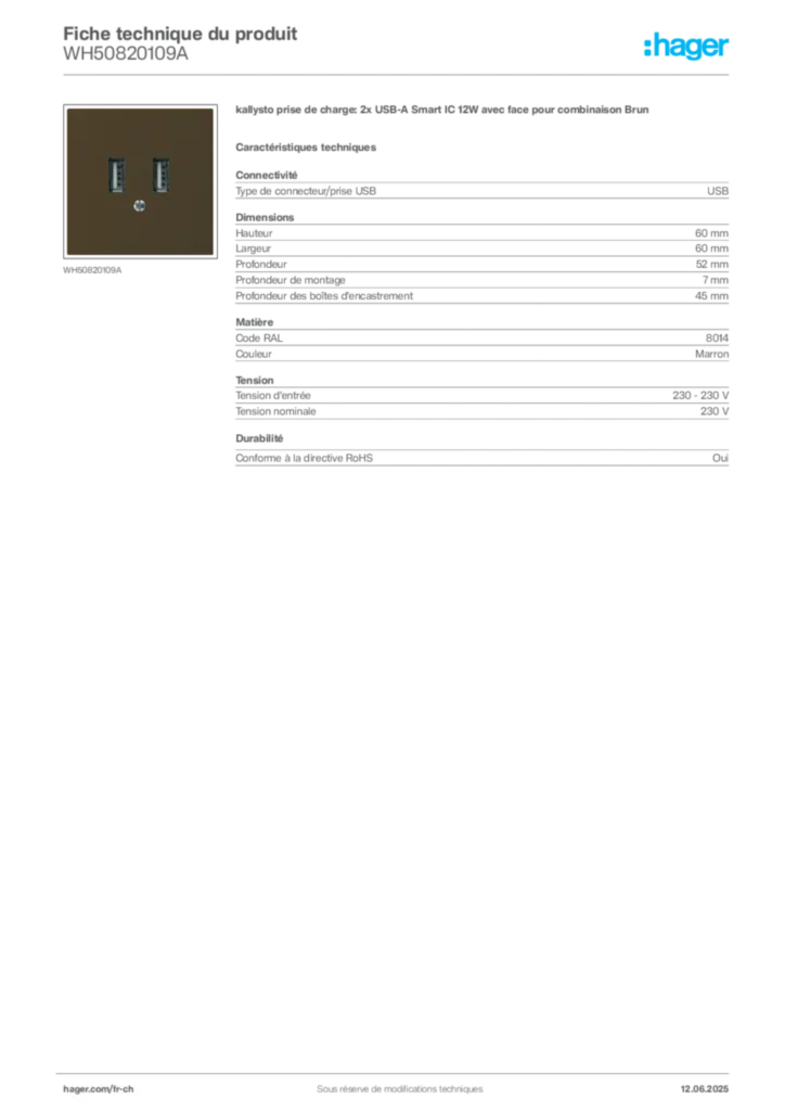 Image Hager Fiche technique du produit WH50820109A | Hager Suisse
