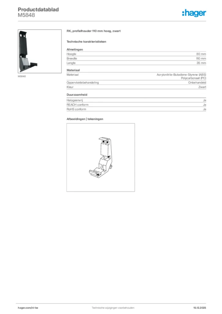 Afbeelding Hager Productdatablad M5848 | Hager Belgium