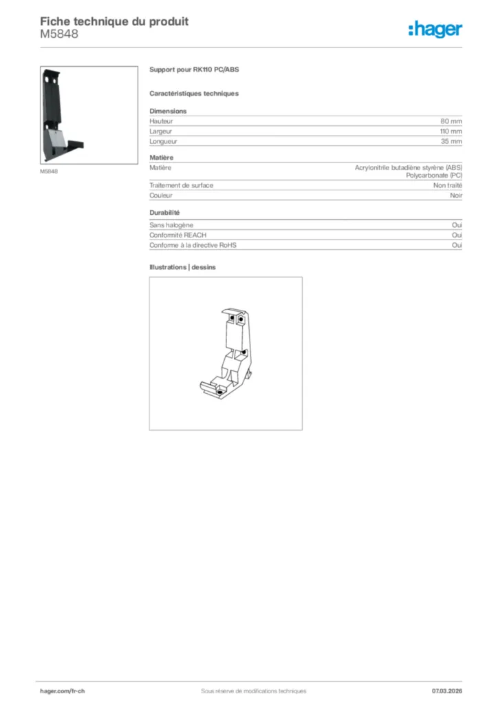 Image Hager Fiche technique du produit M5848 | Hager Suisse