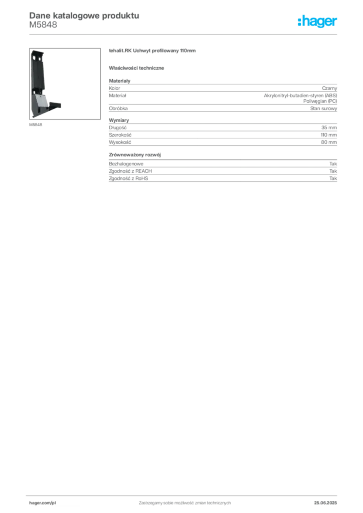 Zdjęcie Hager Karta katalogowa M5848 | Hager Polska