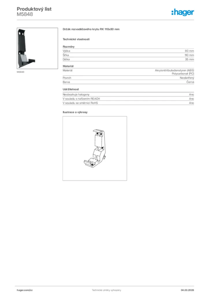 Obrázek Hager Product data sheet M5848 | Hager