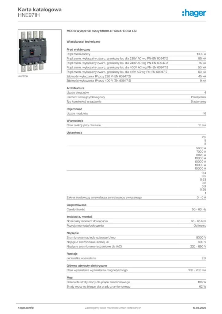 Zdjęcie Hager Karta katalogowa HNE971H | Hager Polska