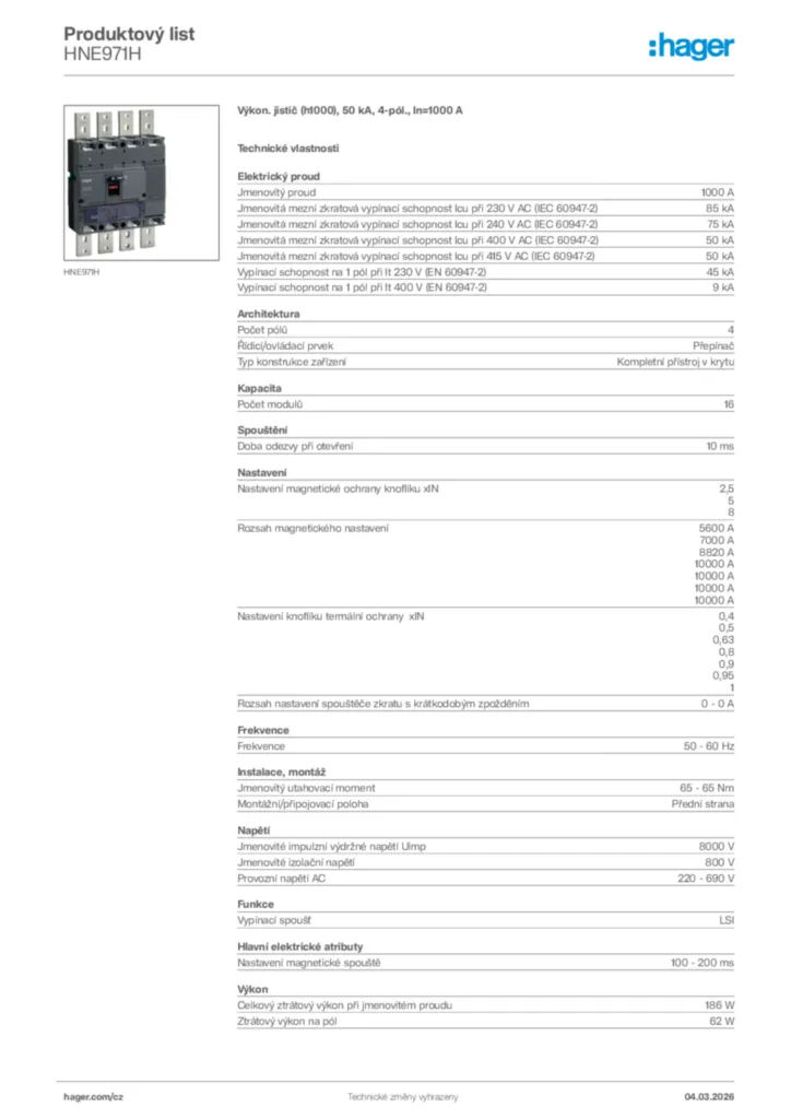 Obrázek Hager Product data sheet HNE971H | Hager