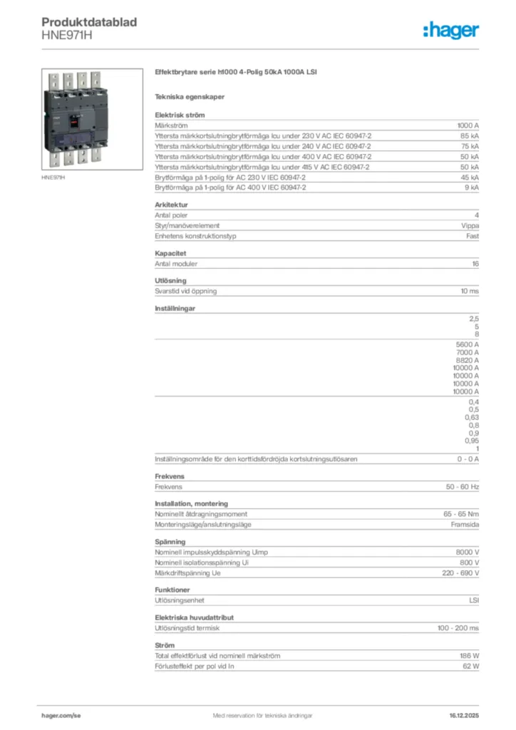Bild Hager Produktdatablad HNE971H | Hager Sverige