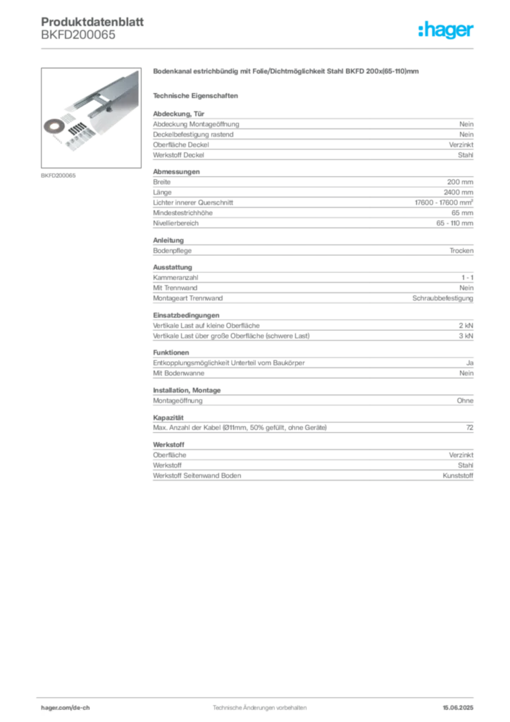 Bild Hager Produktdatenblatt BKFD200065 | Hager Schweiz