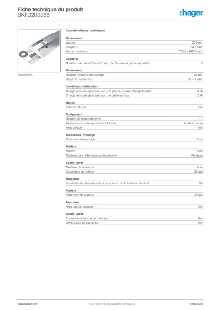 Image Hager Fiche technique du produit BKFD200065 | Hager Suisse