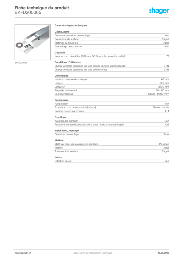 Image Hager Fiche technique du produit BKFD200065 | Hager Suisse