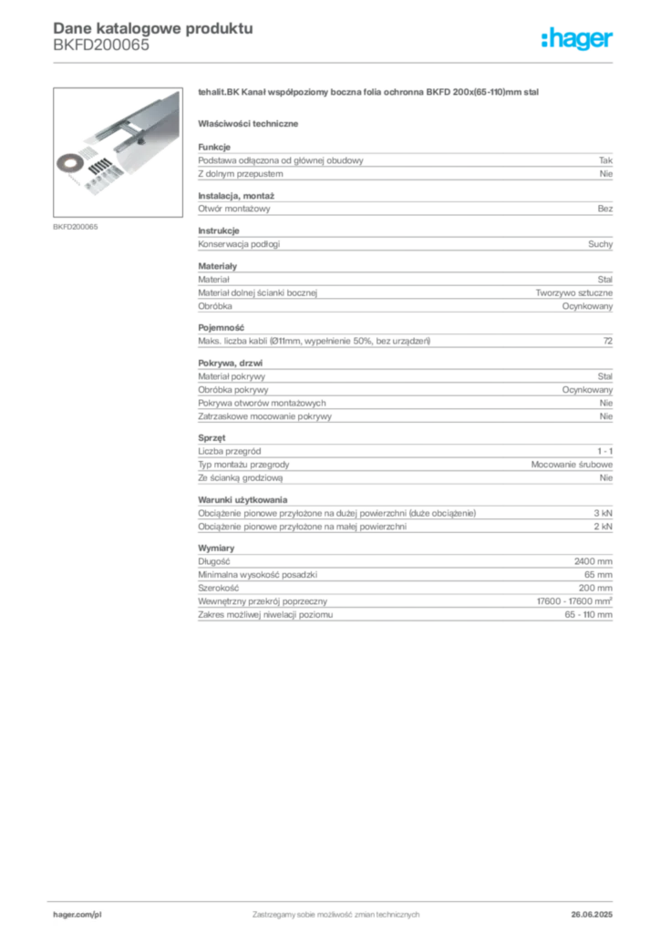 Zdjęcie Hager Karta katalogowa BKFD200065 | Hager Polska