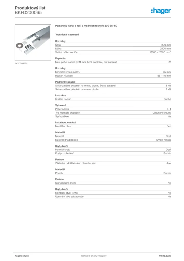 Obrázek Hager Product data sheet BKFD200065 | Hager