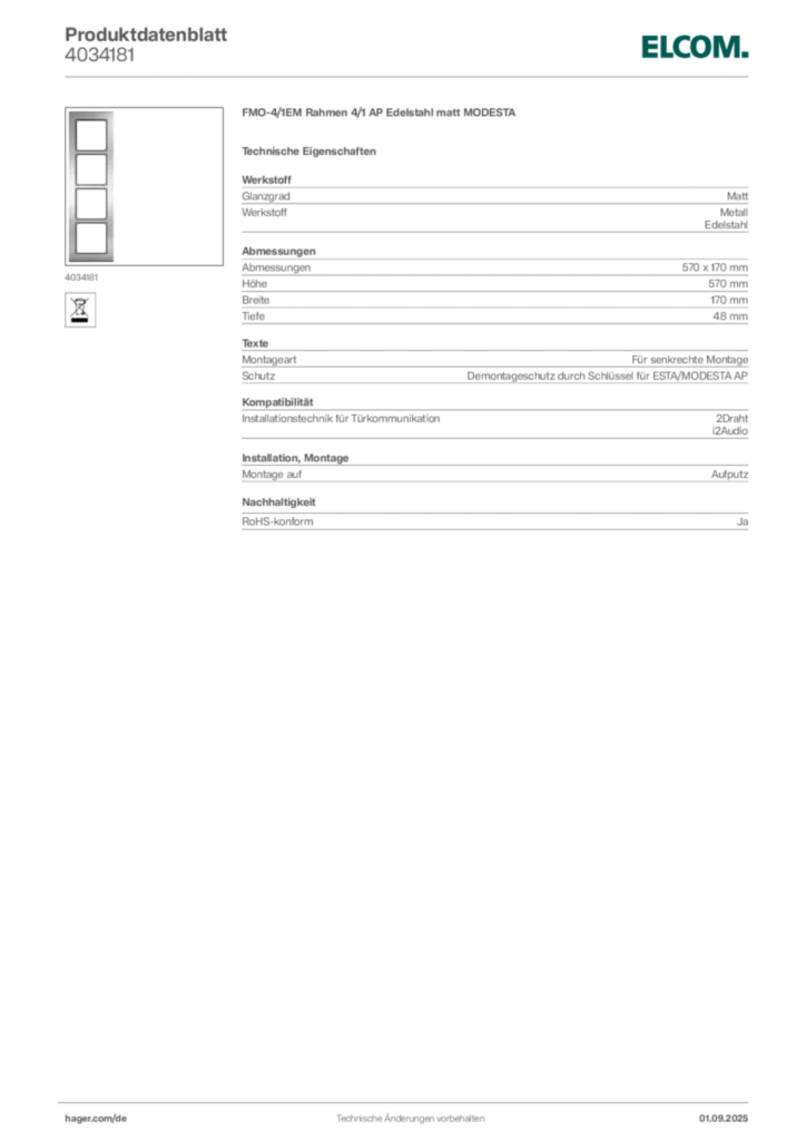 Elcom Produktdatenblatt 4034181