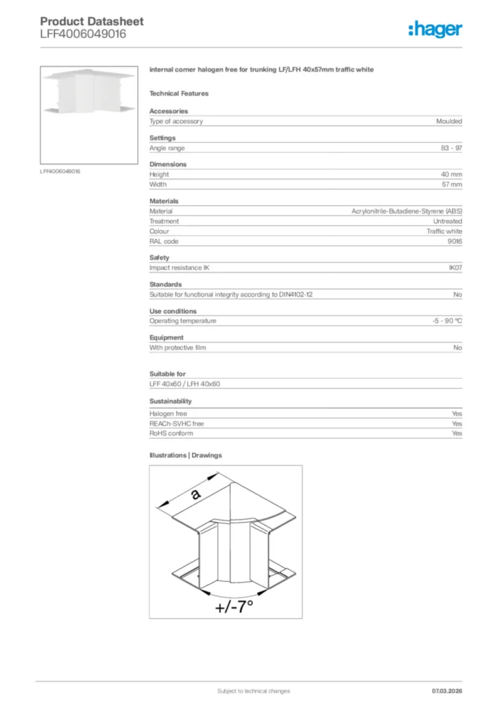 Image Hager Product data sheet LFF4006049016  | Hager Africa