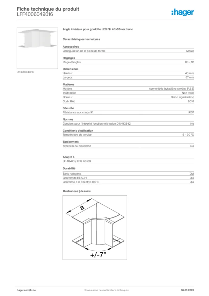 Image Hager Fiche technique du produit LFF4006049016 | Hager Belgique