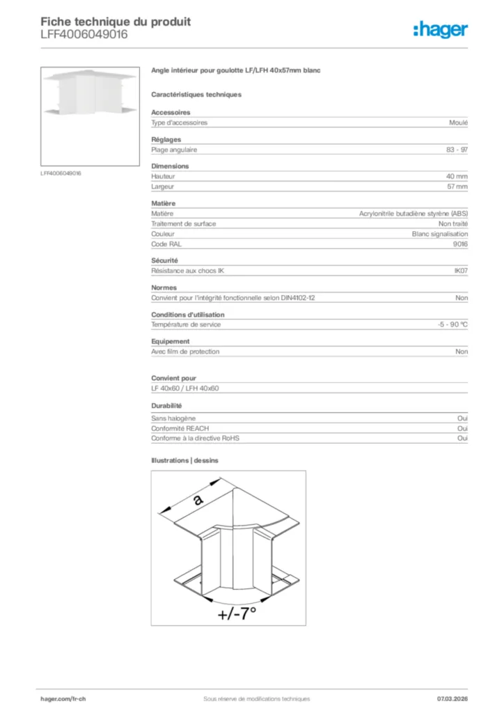Image Hager Fiche technique du produit LFF4006049016 | Hager Suisse