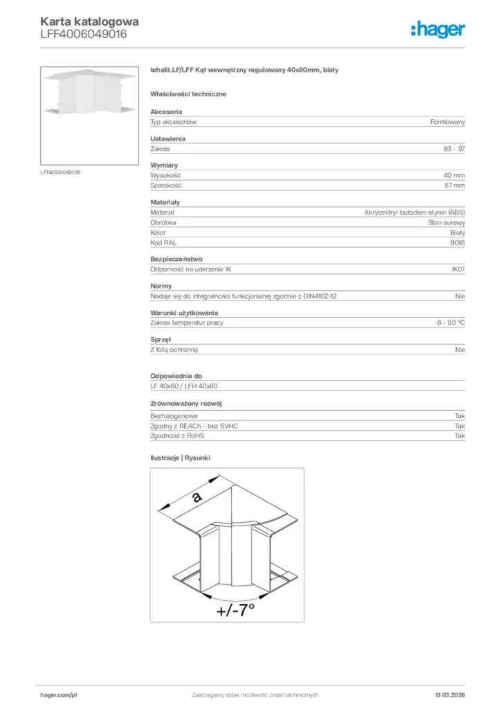 Zdjęcie Hager Karta katalogowa LFF4006049016 | Hager Polska