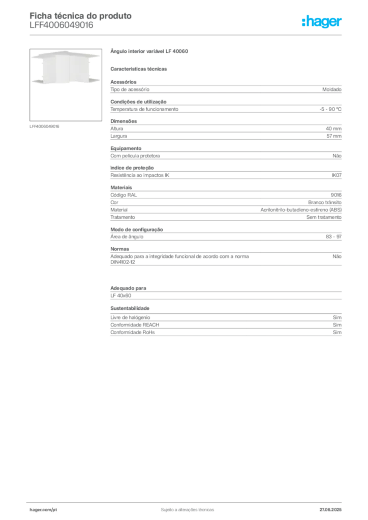 Imagem Hager Ficha técnica do produto LFF4006049016 | Hager Portugal