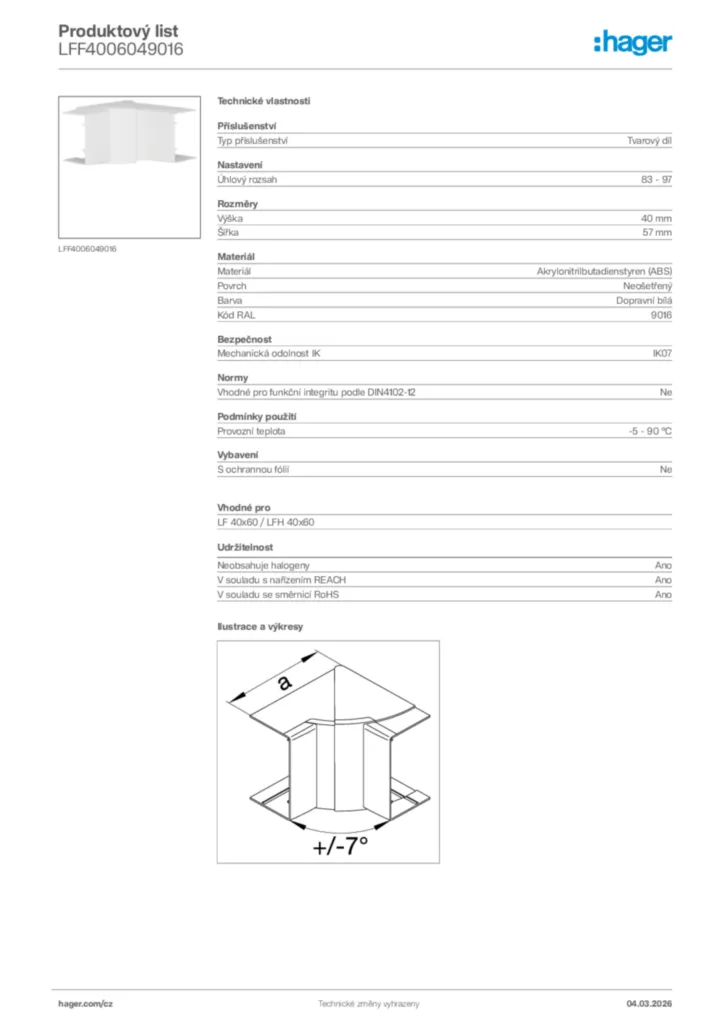 Obrázek Hager Product data sheet LFF4006049016 | Hager