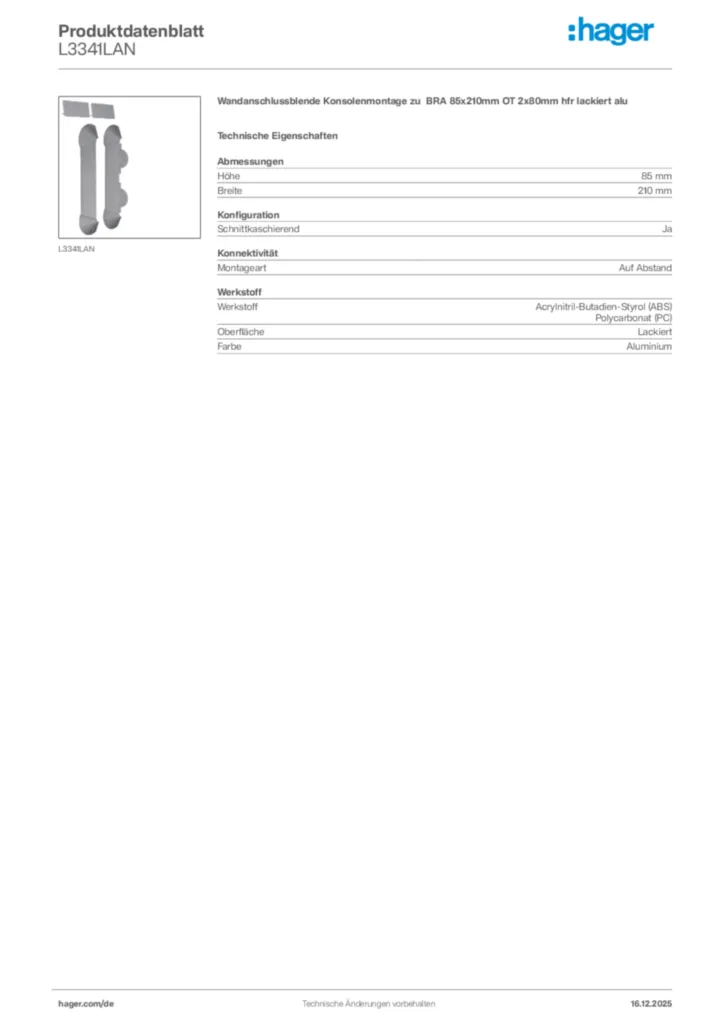 Bild Hager Produktdatenblatt L3341LAN | Hager Deutschland