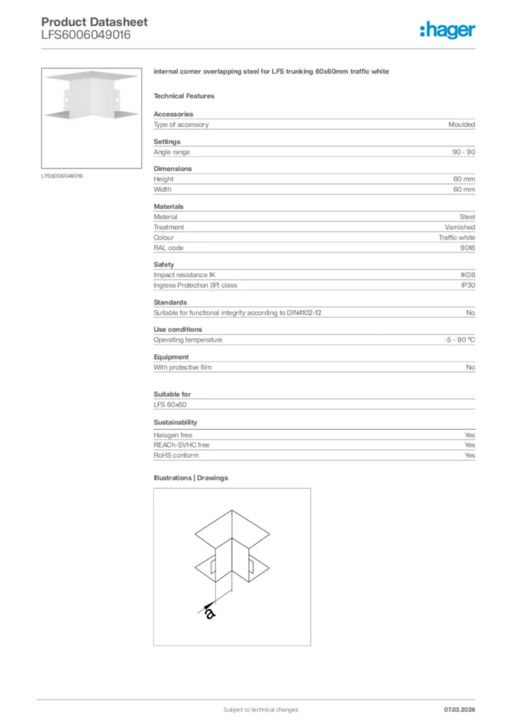Image Hager Product data sheet LFS6006049016  | Hager Africa