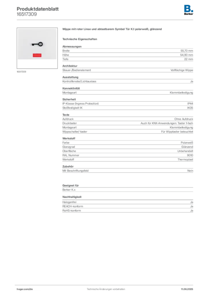 Bild Berker Produktdatenblatt 16517309 | Hager Deutschland