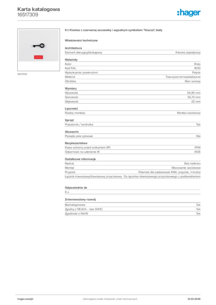 Zdjęcie Hager Karta katalogowa 16517309 | Hager Polska