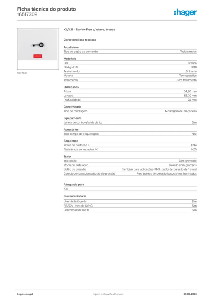 Imagem Hager Ficha técnica do produto 16517309 | Hager Portugal