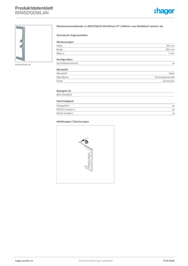 Bild Hager Produktdatenblatt BR65210DWLAN | Hager Schweiz