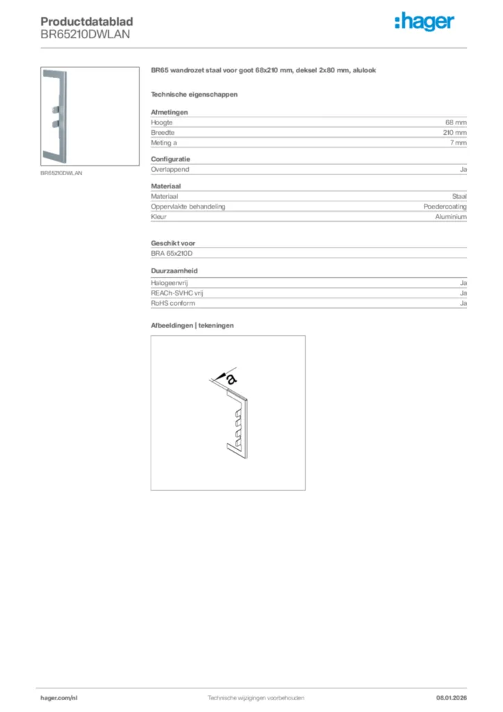 Afbeelding Hager Productdatablad BR65210DWLAN | Hager Nederland