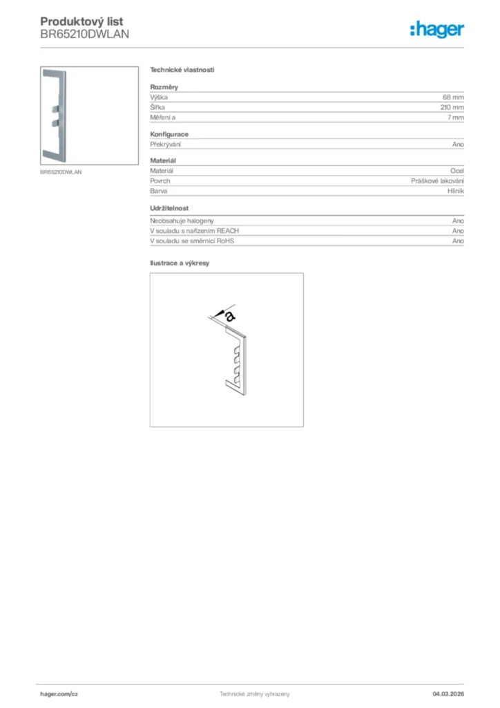 Obrázek Hager Product data sheet BR65210DWLAN | Hager