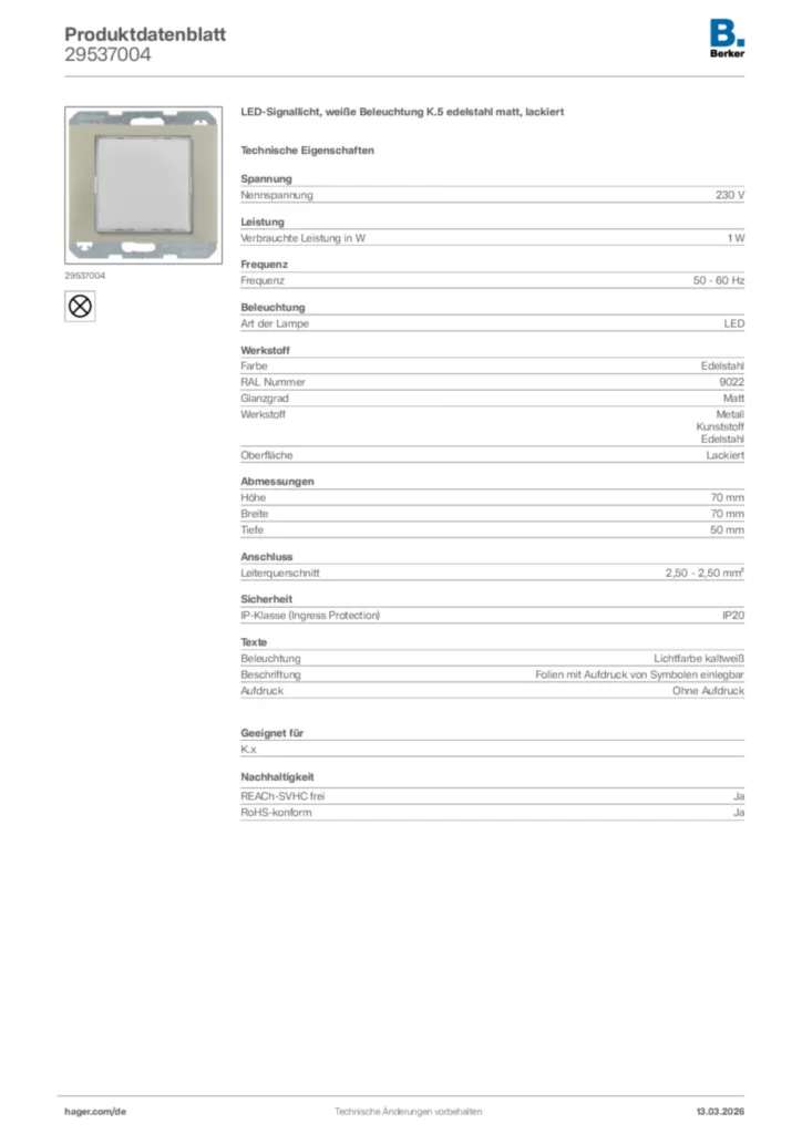Bild Berker Produktdatenblatt 29537004 | Hager Deutschland
