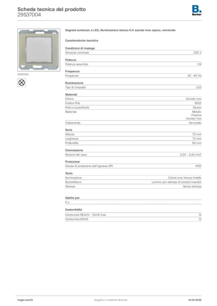 Immagine Berker Scheda tecnica del prodotto 29537004 | Hager Italia