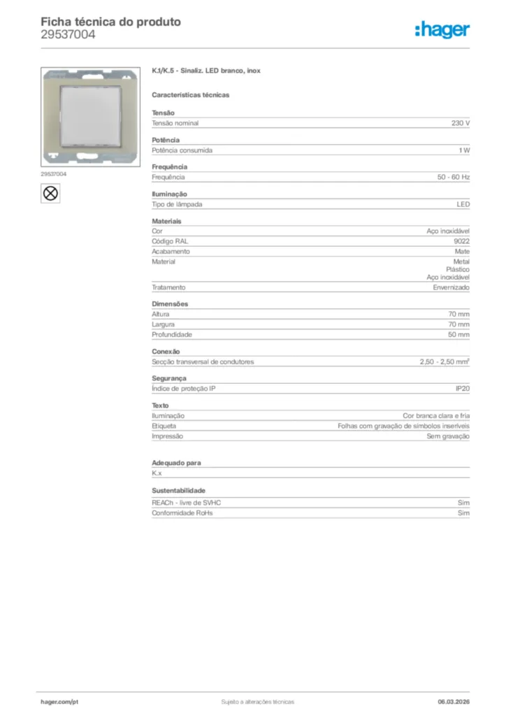 Imagem Hager Ficha técnica do produto 29537004 | Hager Portugal