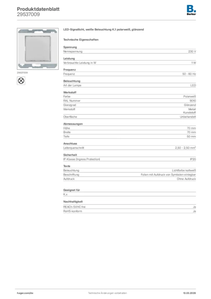 Bild Berker Produktdatenblatt 29537009 | Hager Deutschland