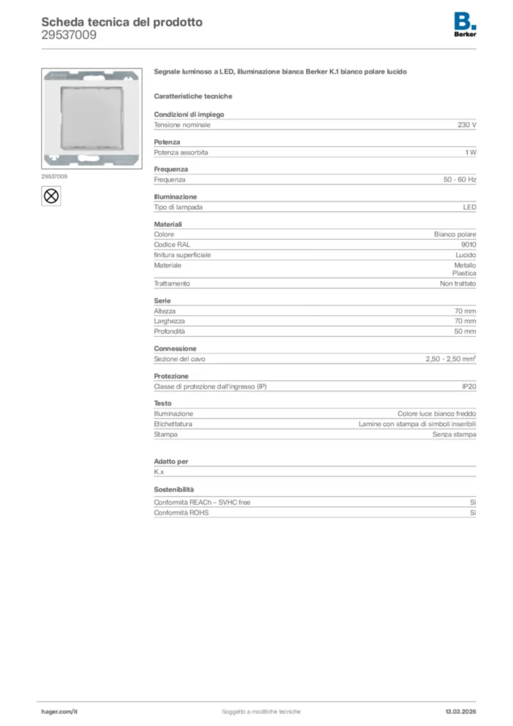 Immagine Berker Scheda tecnica del prodotto 29537009 | Hager Italia