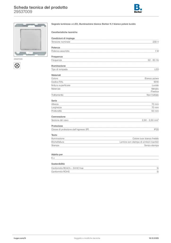 Immagine Berker Scheda tecnica del prodotto 29537009 | Hager Italia