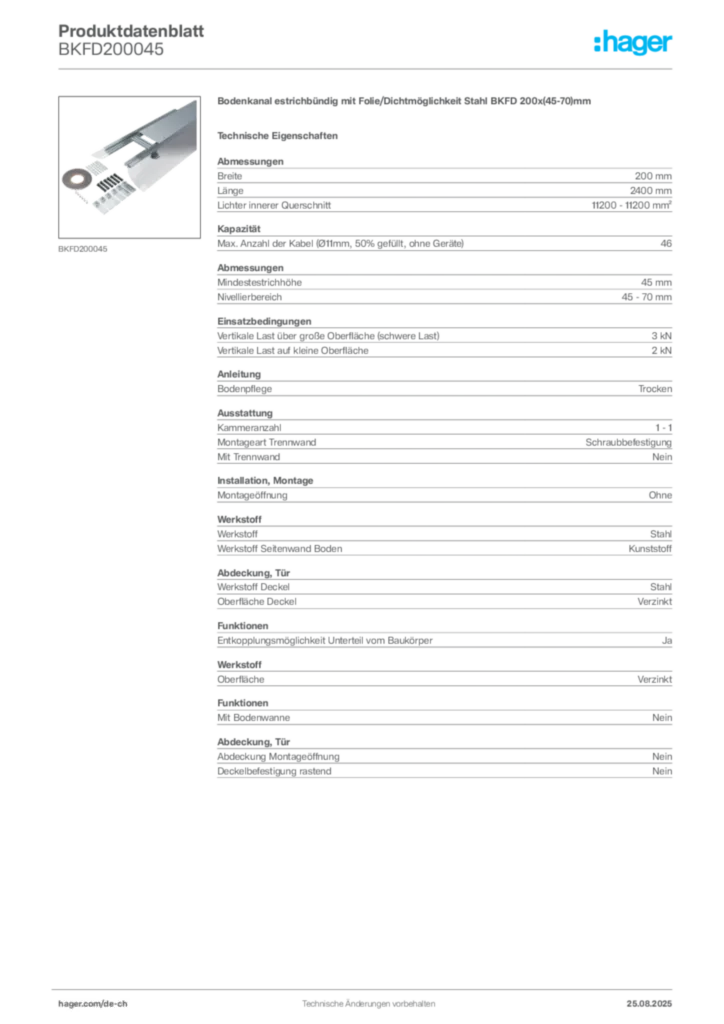 Bild Hager Produktdatenblatt BKFD200045 | Hager Schweiz
