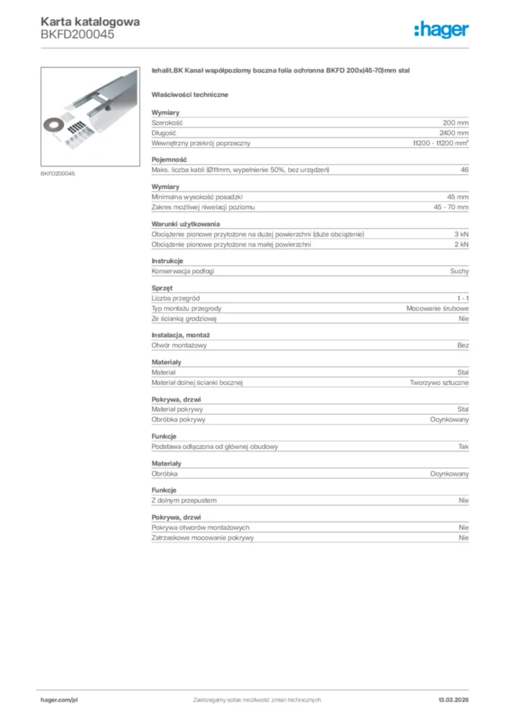 Zdjęcie Hager Karta katalogowa BKFD200045 | Hager Polska