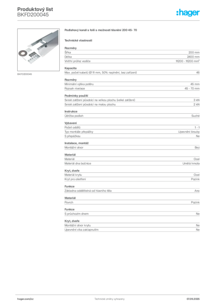 Obrázek Hager Produktový list BKFD200045 | Hager