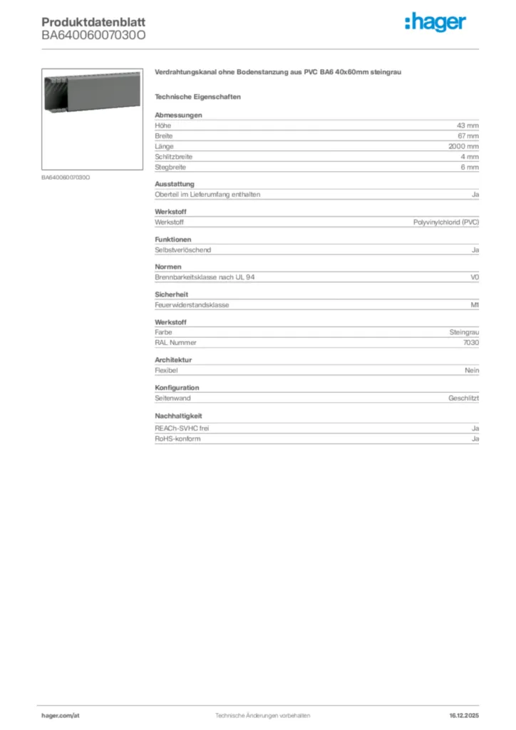 Bild Hager Produktdatenblatt BA64006007030O | Hager Deutschland