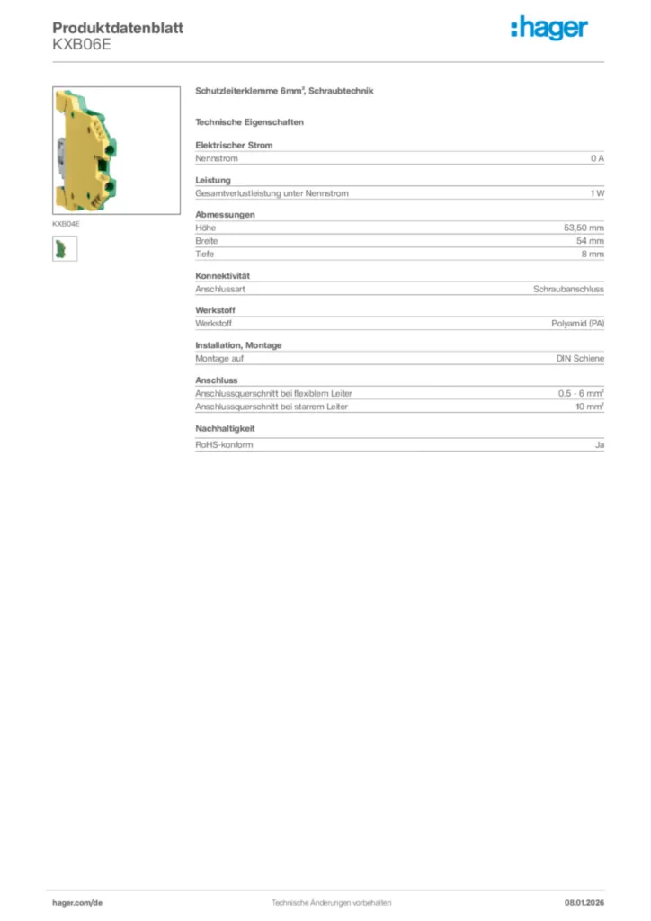 Bild Hager Produktdatenblatt KXB06E | Hager Deutschland
