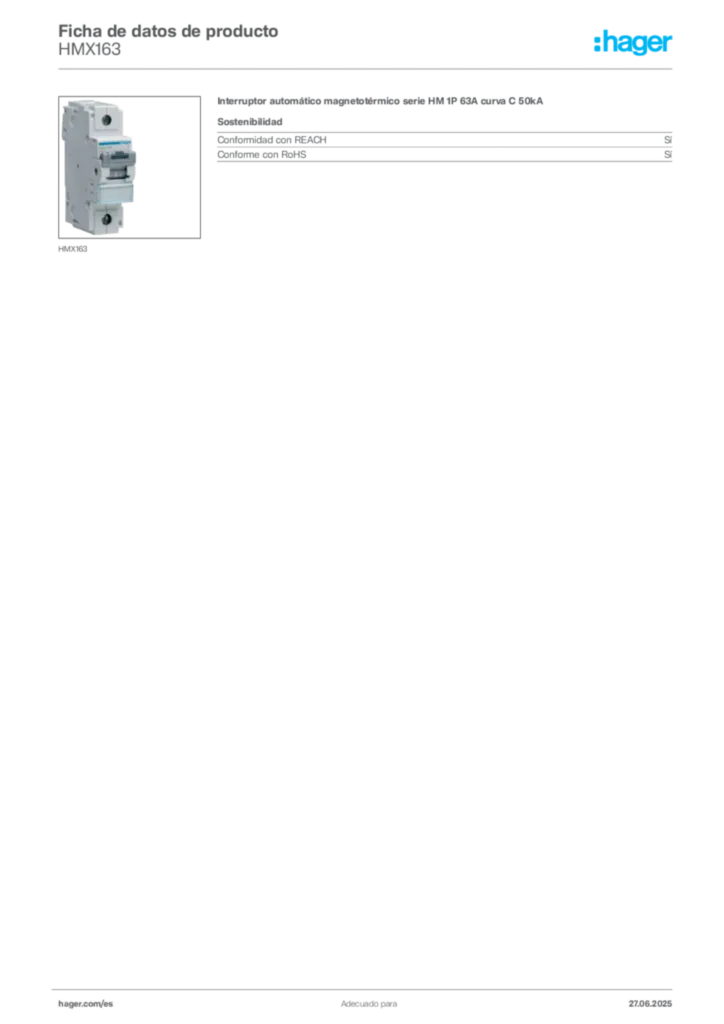 Imagen Hager Ficha de datos de producto HMX163 | Hager España