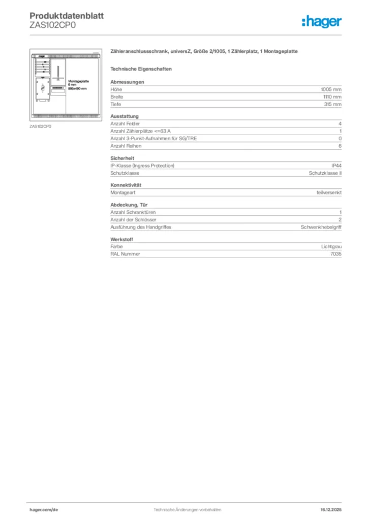 Bild Hager Produktdatenblatt ZAS102CP0 | Hager Deutschland
