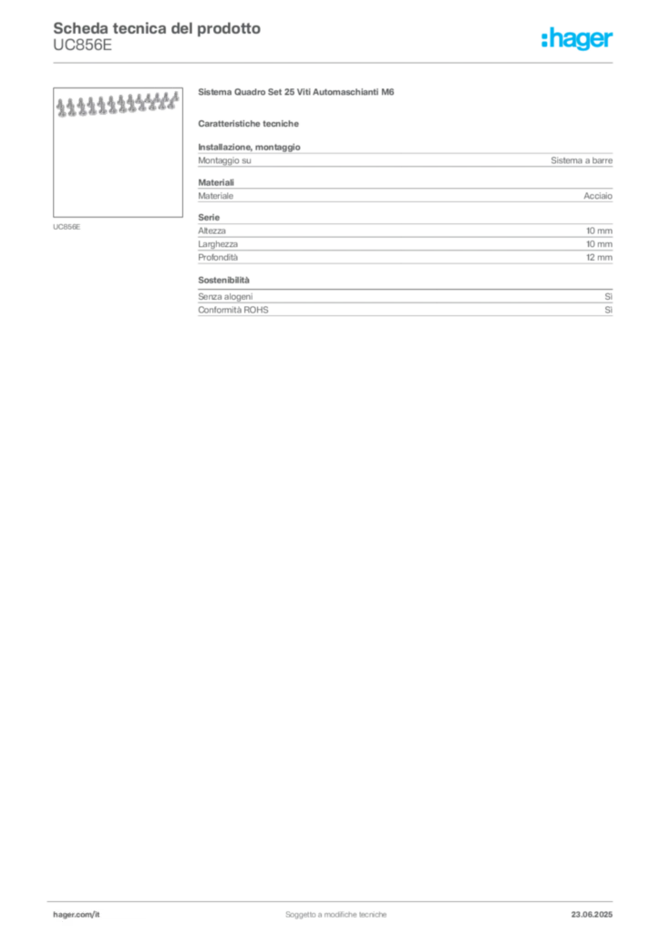 Immagine Hager Scheda tecnica del prodotto UC856E | Hager Italia