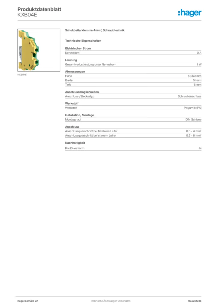 Bild Hager Produktdatenblatt KXB04E | Hager Schweiz