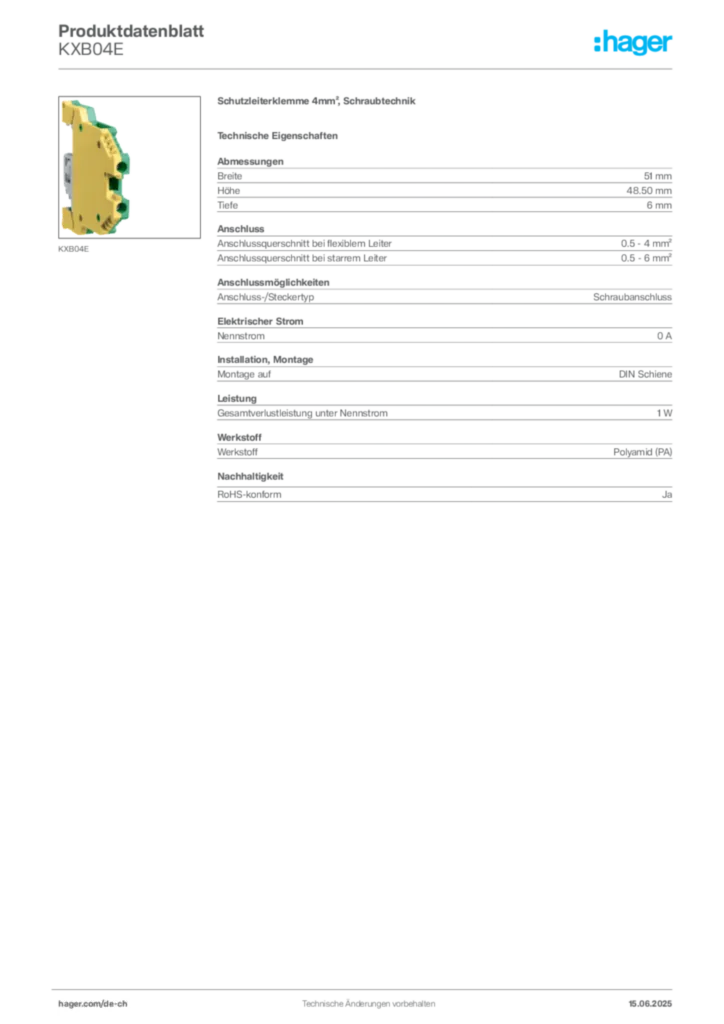 Bild Hager Produktdatenblatt KXB04E | Hager Schweiz