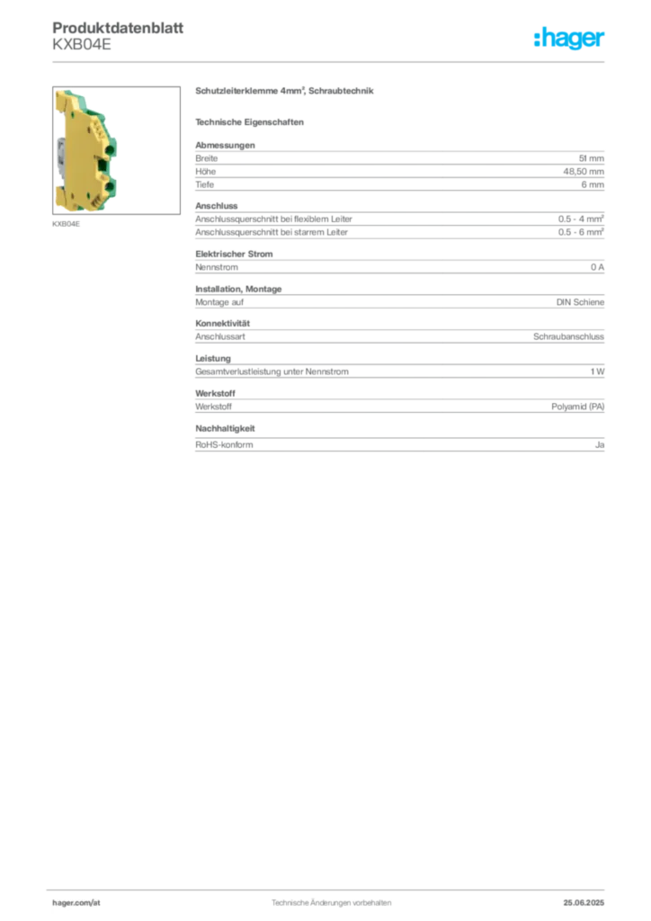 Bild Hager Produktdatenblatt KXB04E | Hager Deutschland